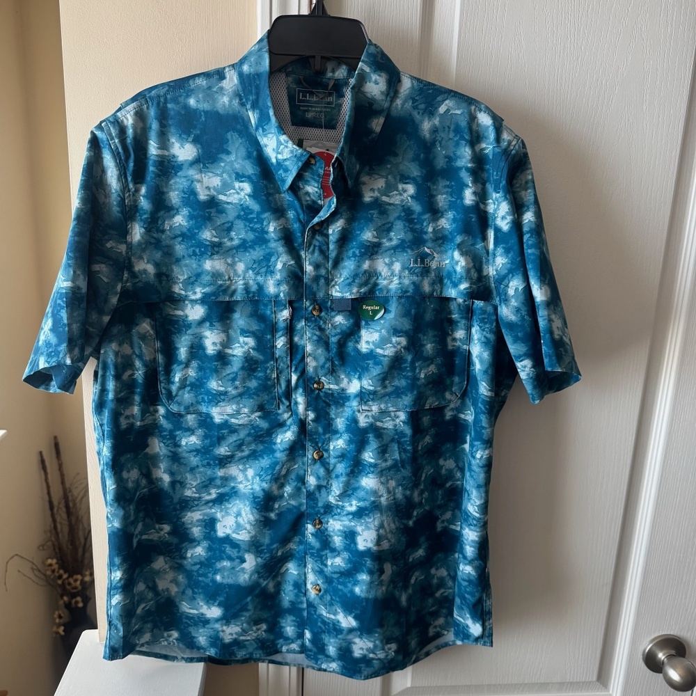LL Bean Shirt Mens Large Tropicwear Apparel Collection Floral Print Short Sleeve